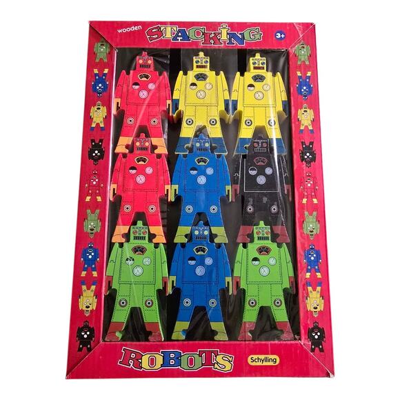 Schylling: Wooden Stacking Robot Figures, 9pcs, Multicolor, Kids & Adults - Picture 1 of 3